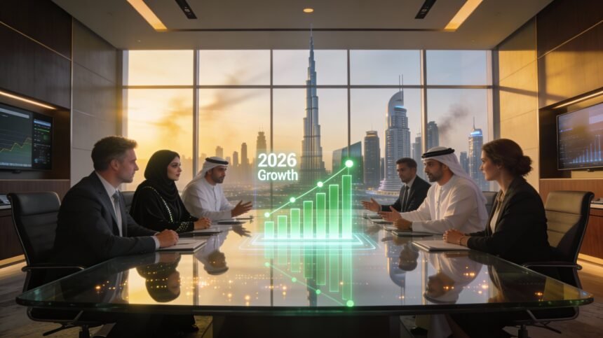 A corporate boardroom meeting discussing UAE Emiratisation 2026 rules and workforce strategy.